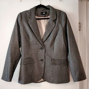 EUC H&M Dark Academia Herringbone Elbow Patch Suit Jacket Blazer 12